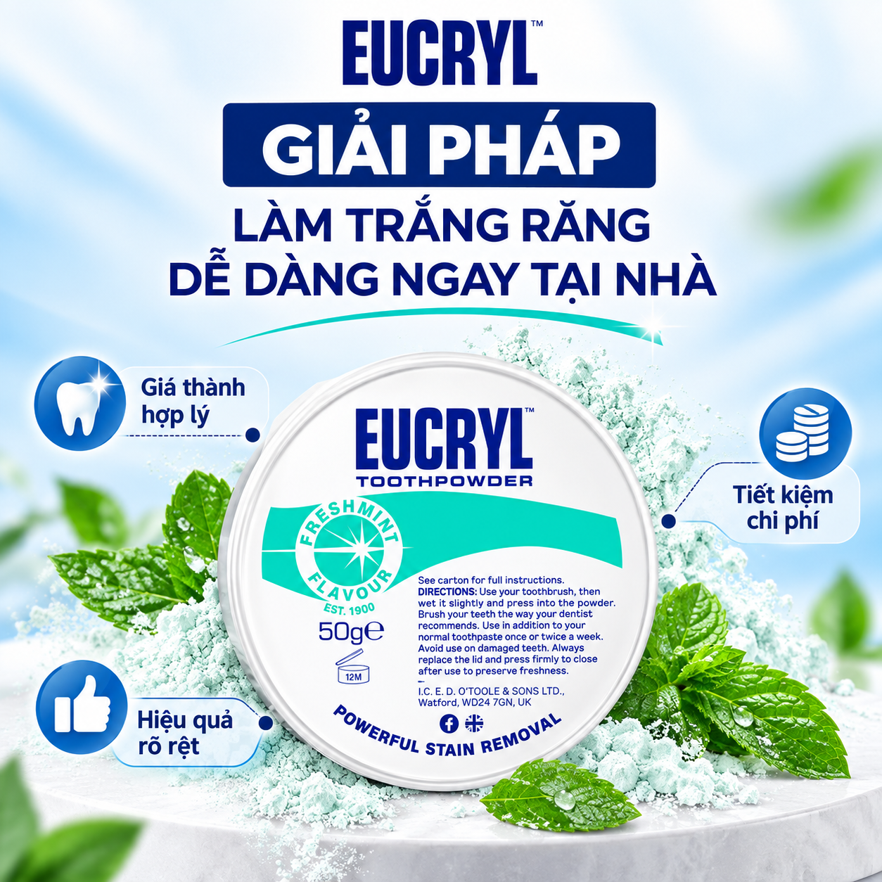 Bột làm Trắng Răng EUCRYL Toothpowder 50g