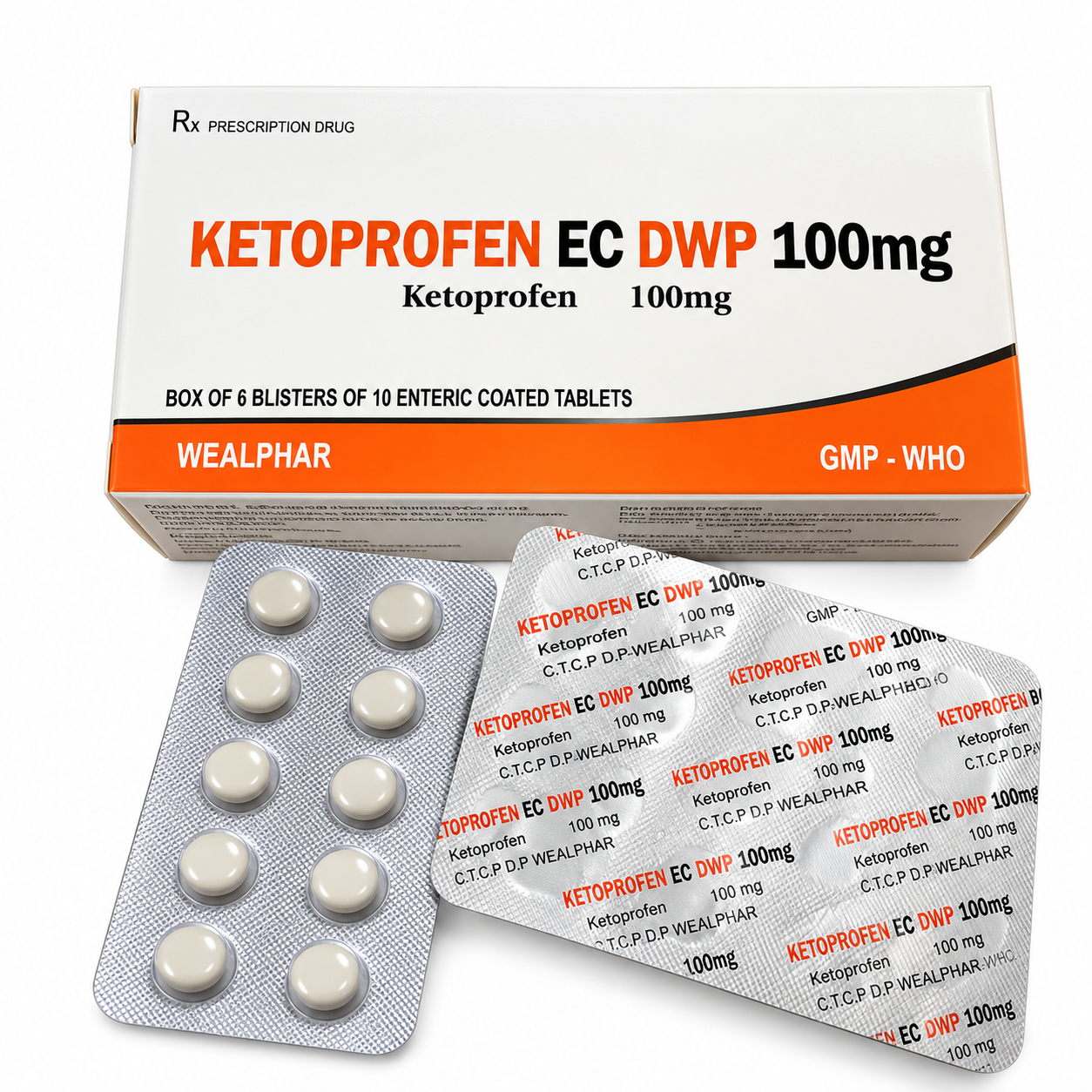 Ketoprofen EC DWP 100mg Wealphar 6 vỉ x 10 viên