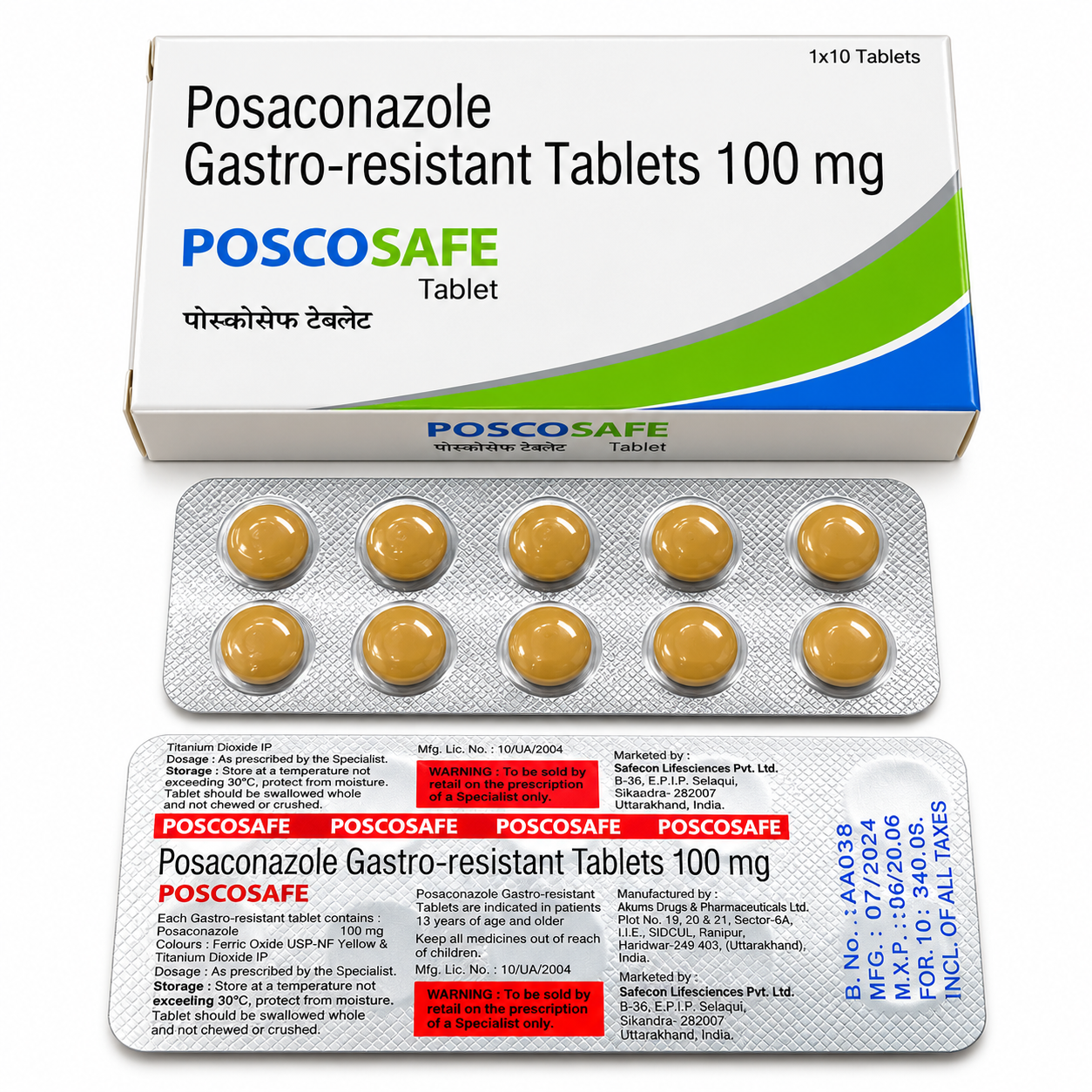 Poscosafe Tablets 100 ( Posaconazole 100mg ) Akums 10 viên