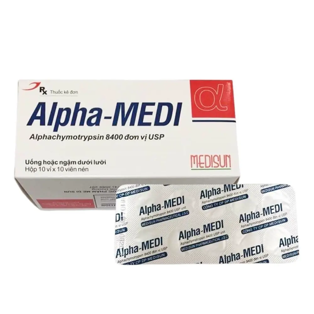Alpha-Medi (Alpha Chymotrypsin 8400 IU) Medisun 10 vỉ x 10 viên