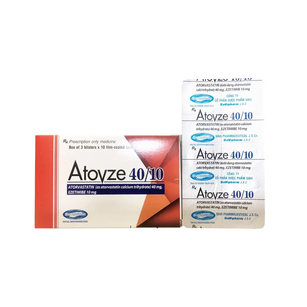 Atovze 40/10 (Atorvastatin/Ezetimib 40 mg/10 mg) Savi 3 vỉ x 10 viên