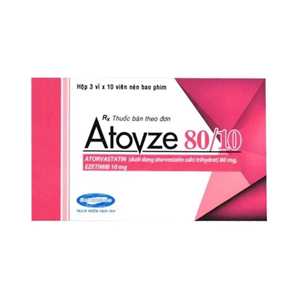 Atovze 80/10 (Atorvastatin/Ezetimib 80 mg/10 mg) Savi 3 vỉ x 10 viên