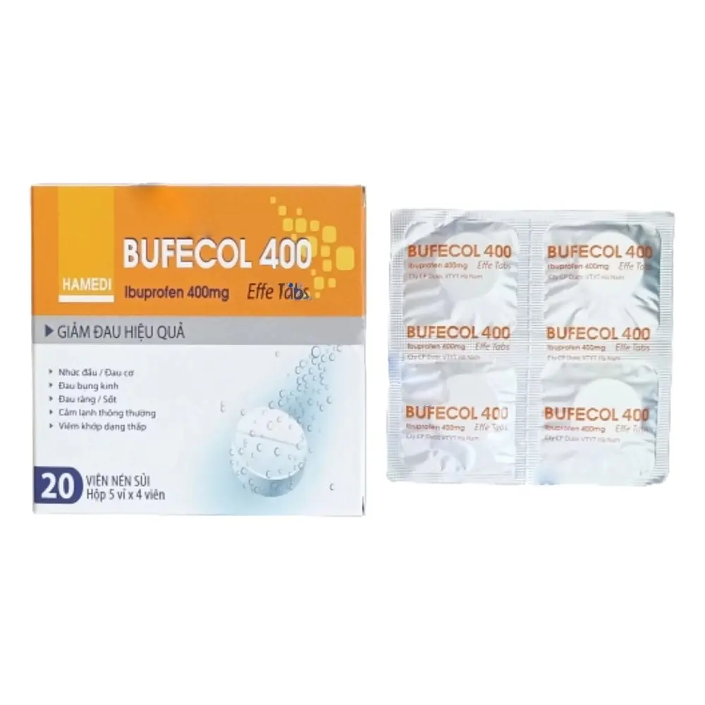 Bufecol 400 ( Ibuprofen 400mg) Hà Nam 5 vỉ x 4 viên