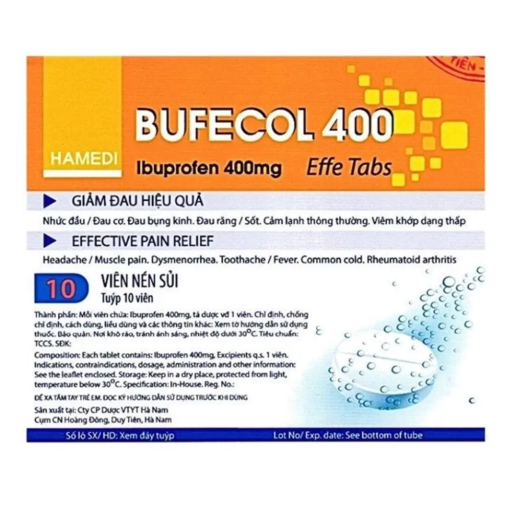 Bufecol 400 (Ibuprofen 400 mg) Hà Nam tuýp 10 viên