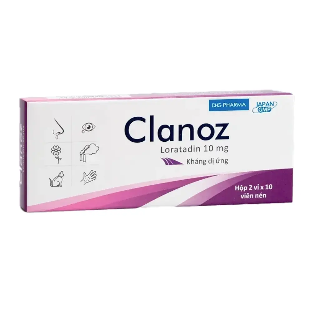 Clanoz 10 mg (Loratadine 10 mg) DHG 2 vỉ x 10 viên