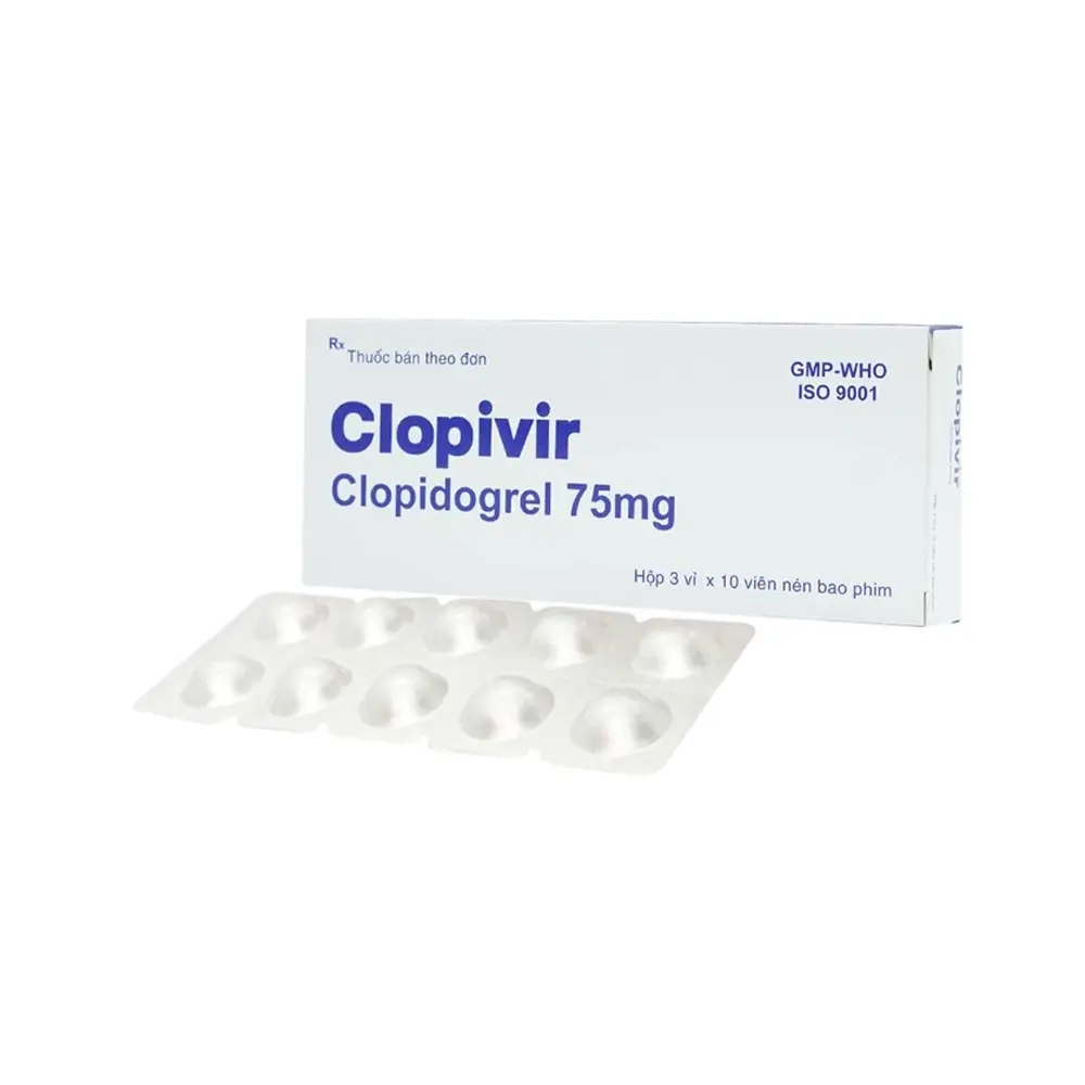 Clopivir 75 (Clopidogrel 75 mg) Bidiphar 3 vỉ x 10 viên