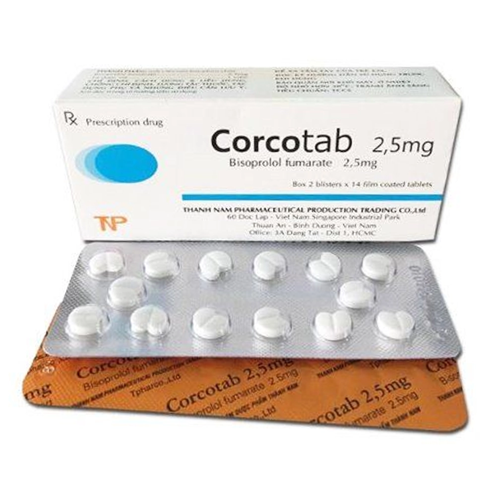 Corcotab 2.5mg (Bisoprolol 2.5mg) Thành Nam 2 vỉ x 14 viên