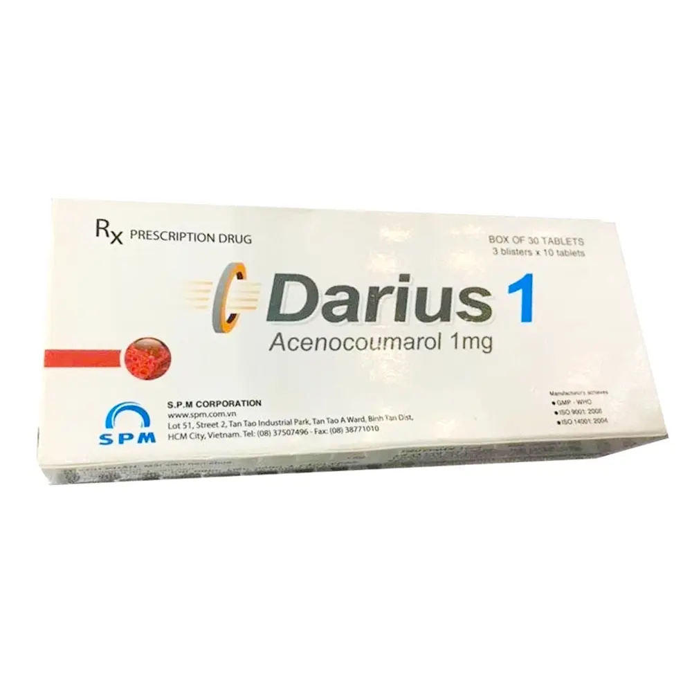 Darius 1 (Acenocoumarol 1 mg) S.P.M 3 vỉ x 10 viên