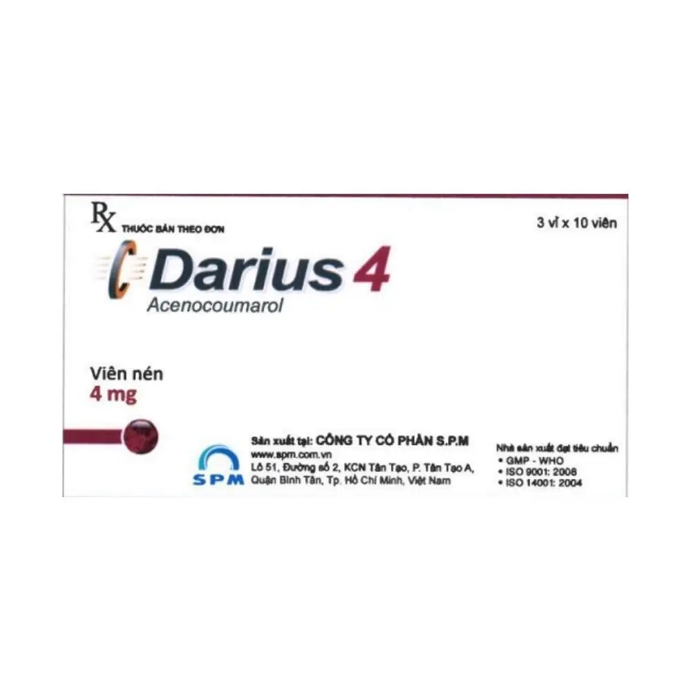Darius 4 (Acenocoumarol 4 mg) S.P.M 3 vỉ x 10 viên