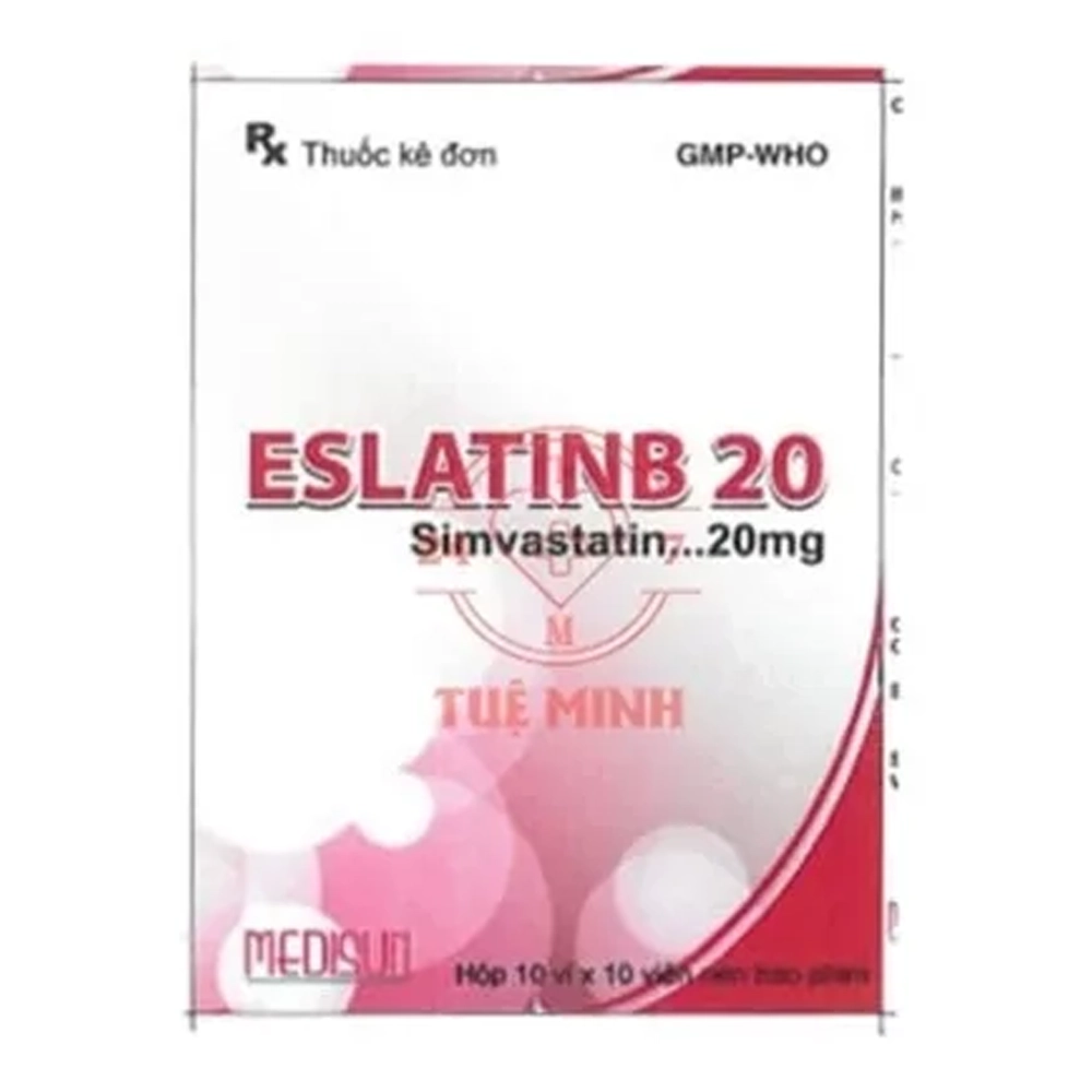 Eslatinb 20 (Simvastatin 20mg) Medisun 10 vỉ x 10 viên