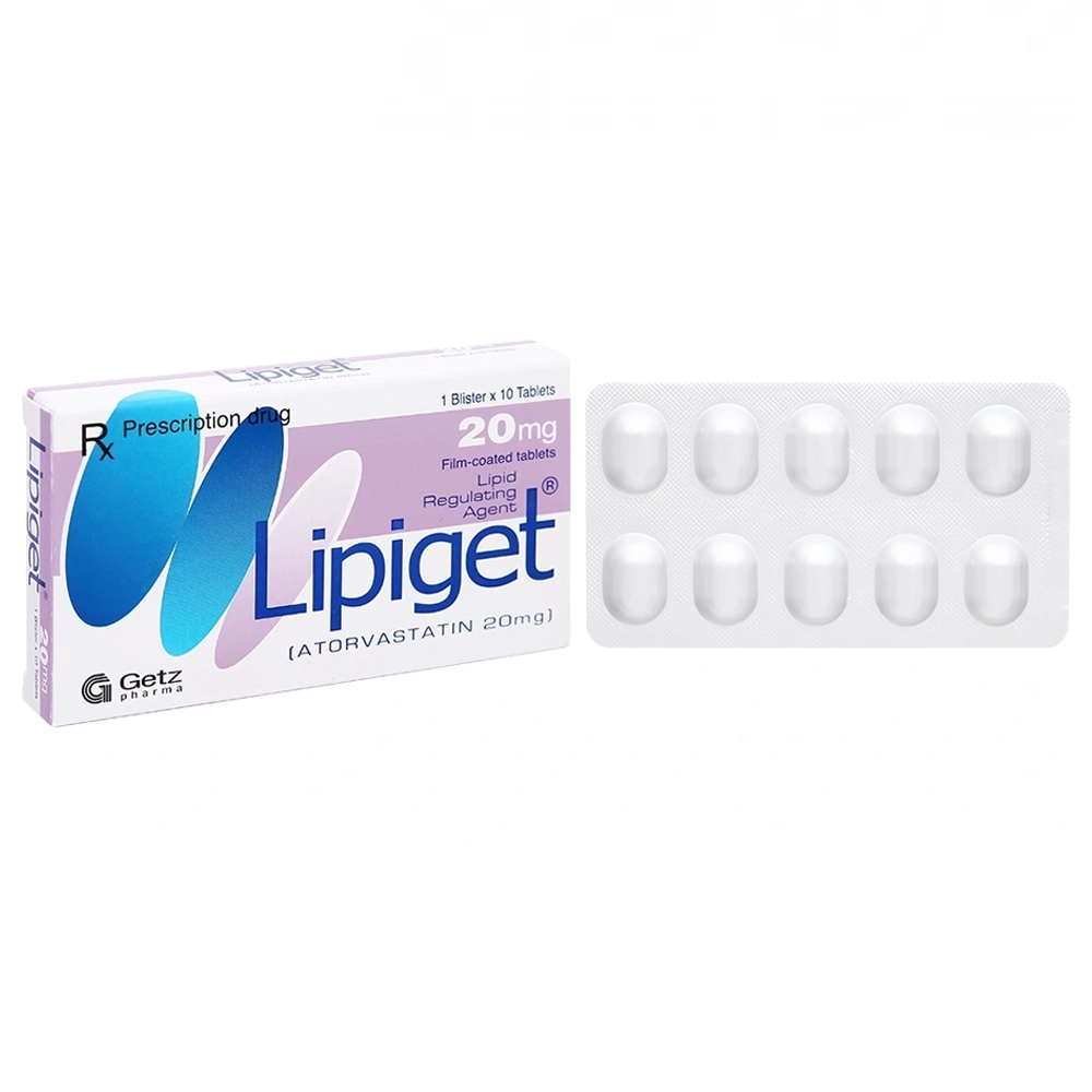 Lipiget 20mg (Atorvastatin 20mg) Getz Pharma 1 vỉ x 10 viên