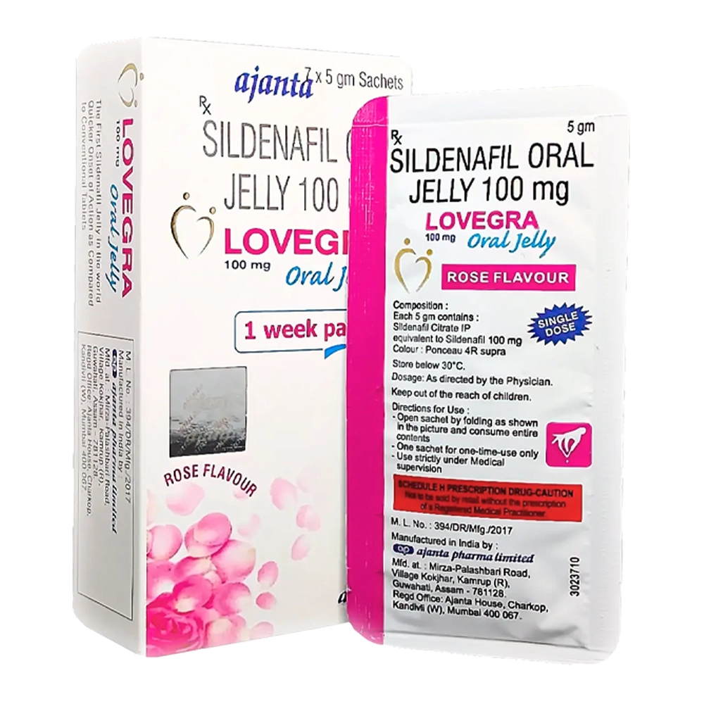 Lovegra Oral Jelly 100mg ( Sildenafil 100mg ) Ajanta Hộp 7 gói