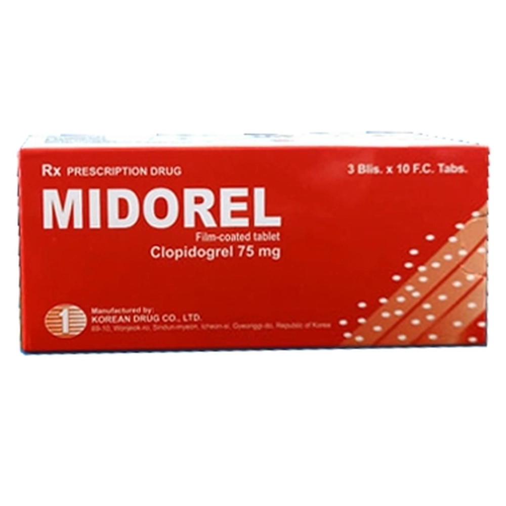 Midorel 75mg (Clopidogrel 75mg) Korean 3 vỉ x 10 viên