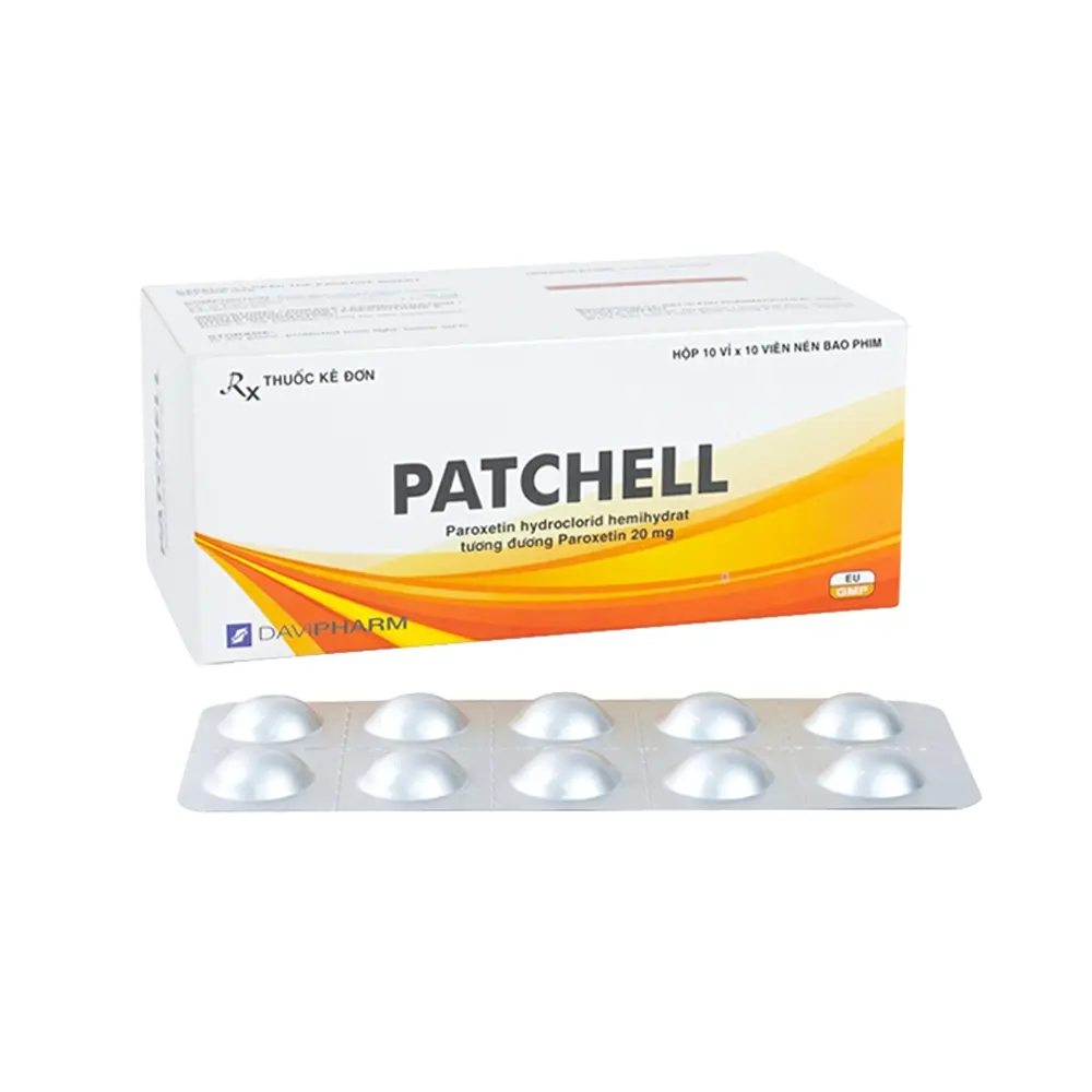 Patchell 20 (Paroxetin 20 mg) DaviPharm 10 vỉ x 10 viên