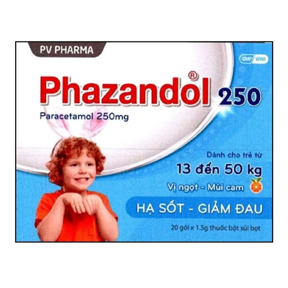 Phazandol 250 (Paracetamol250 mg) Phúc Vinh hộp 20 gói x 1.5g