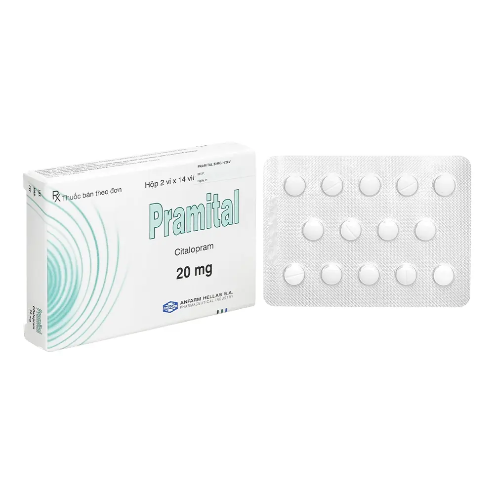 Pramital 20 (Citalopram 20 mg) Anfarm 2 vỉ x 14 viên