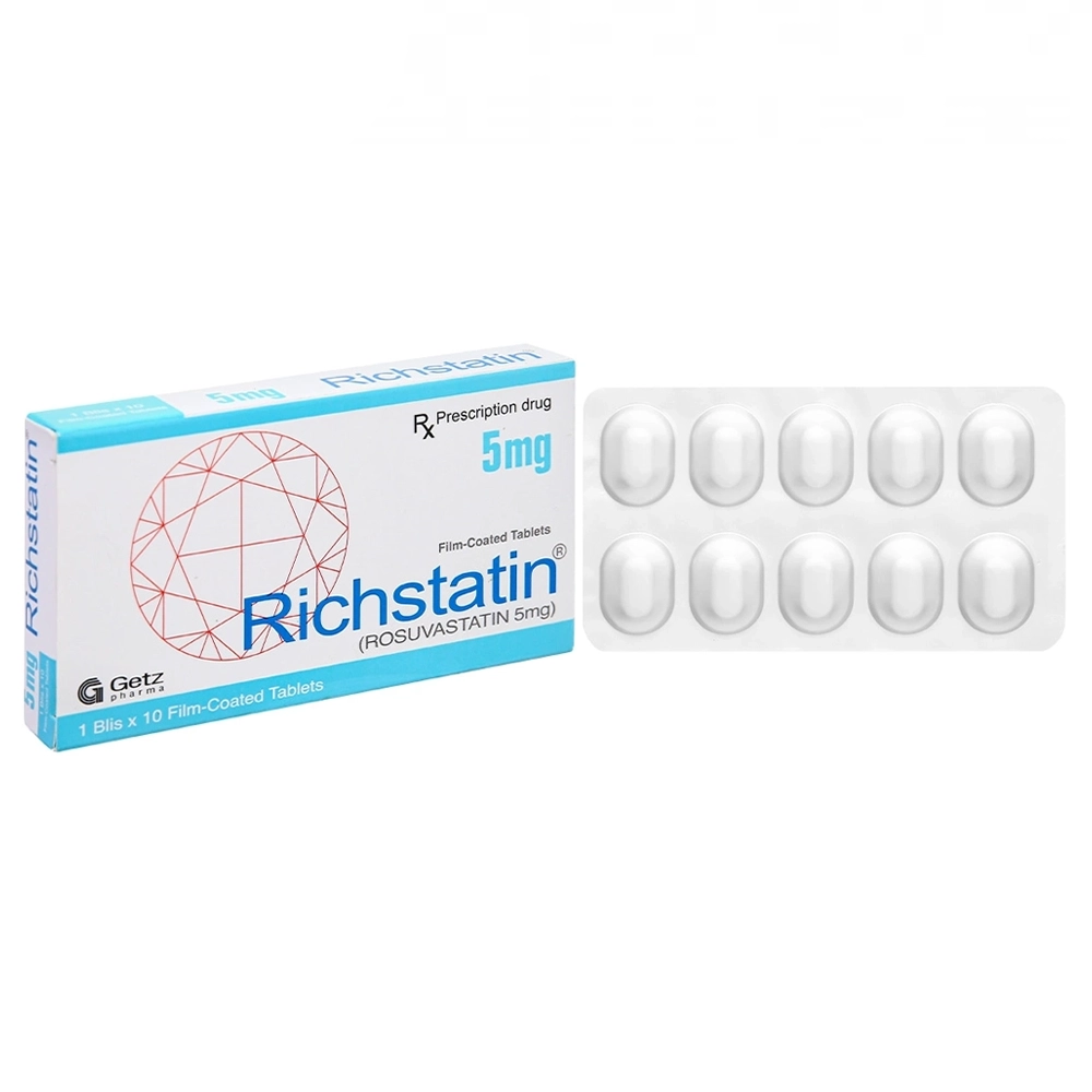 Richstatin 5mg (Rosuvastatin 5mg) Getz Pharma 1 vỉ x 10 viên
