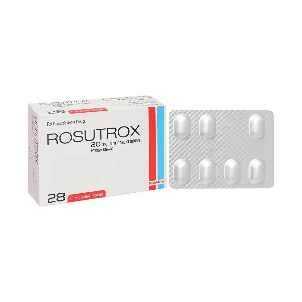 Rosutrox 20 (Rosuvastatin 20 mg) Biofarm 4 vỉ x 7 viên