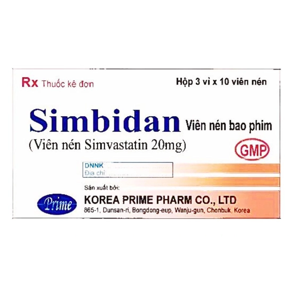 Simbidan 20mg (Simvastatin 20mg) Korea Prime 3 vỉ x 10 viên