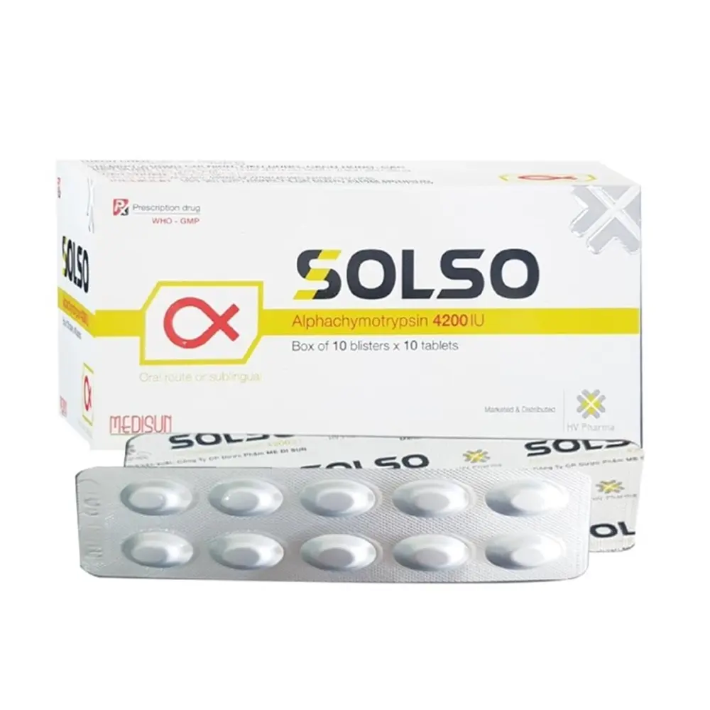 Solso (Alpha Chymotrypsin 4200IU) HV Pharma 10 vỉ x 10 viên