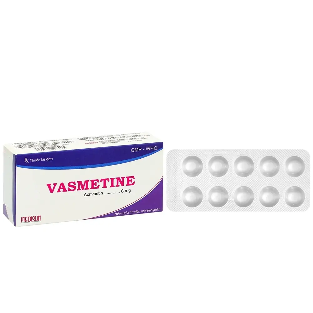 Vasmetine 8 mg Medisun 3 vỉ x 10 viên
